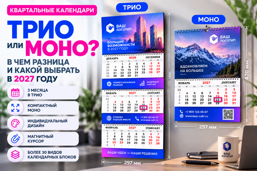 Квартальные календари ТРИО и МОНО — в чем разница и какой выбрать в 2027 году